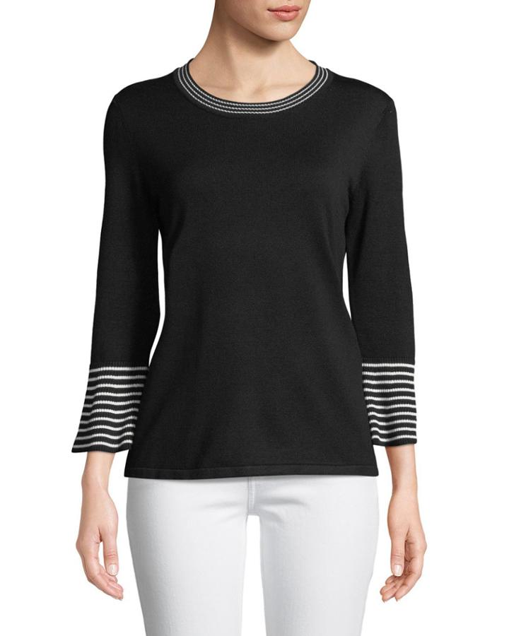 Striped-trim Bell-sleeve