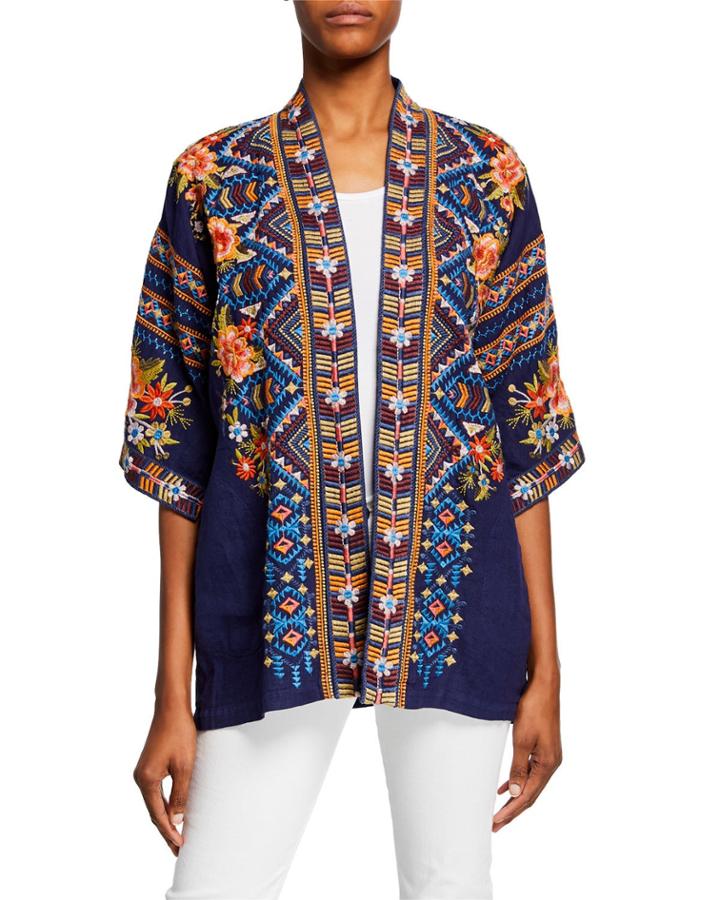 Sentrie Embroidered Linen Kimono Jacket