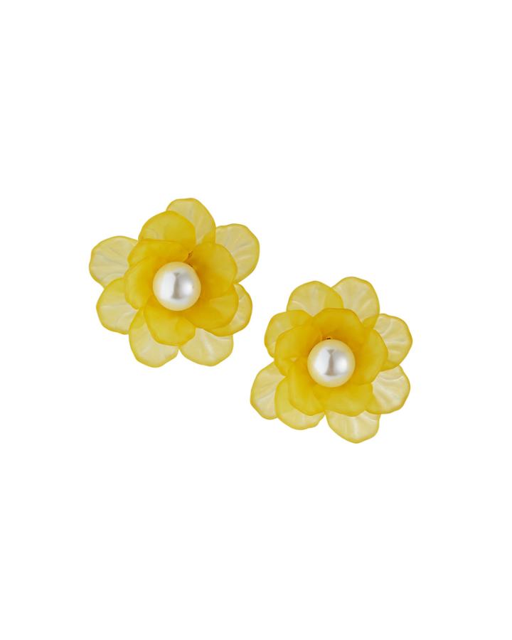 Pearly Flower Stud Earrings, Yellow