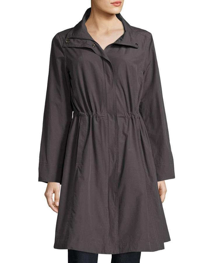 High-collar Knee-length Organic Cotton Jacket,