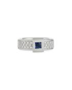 18k White Gold Square Sapphire & Diamond Ring,