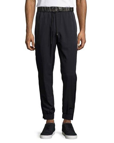 Faux-leather Trim Tech Jogger Pants, Blue
