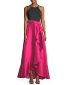 Two-tone Halter-neck Ruffle Gown