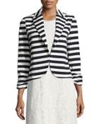 Ruched-sleeve Striped Jacket, Blue/white
