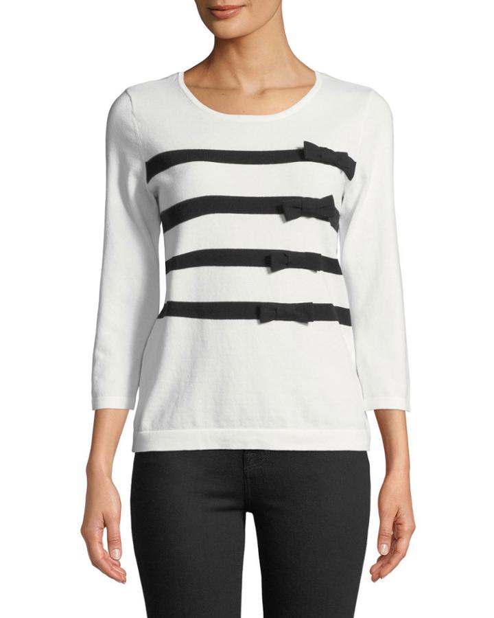 3/4-sleeve Bow-striped