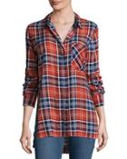 Seraphina Plaid-print Blouse, Red/navy