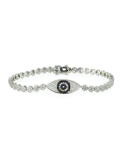 18k White Gold Diamond & Sapphire Evil Eye Bracelet,