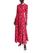Lotus-print Silk Gown With Removable Collar