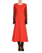 Colorblock-sleeve Wool Dress