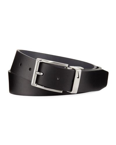Reversible Faux-leather Belt, Black/gray