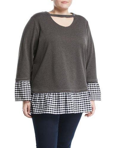 Gingham-trim Sweatshirt,