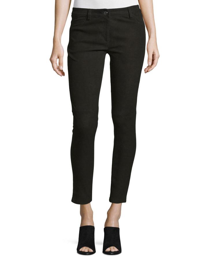 Five-pocket Skinny Leather Jeans, Black
