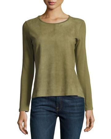 Long-sleeve Suede & French Terry Crewneck Top
