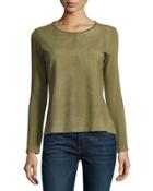 Long-sleeve Suede & French Terry Crewneck Top