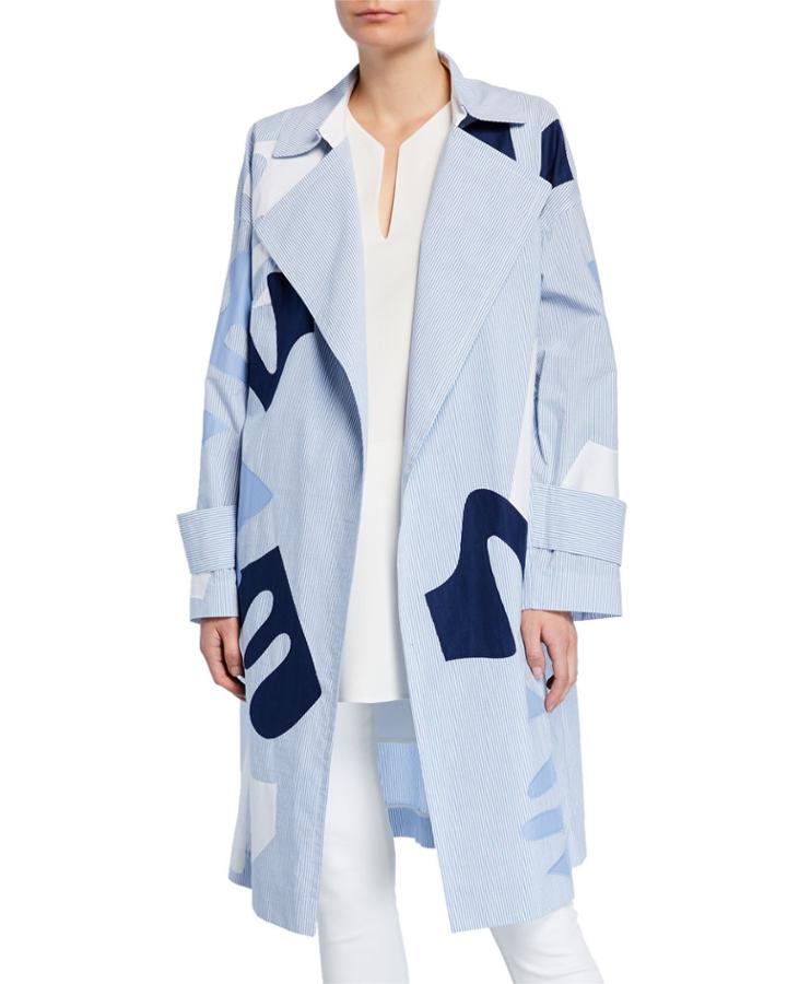 Laurita Sartorial Striped Applique Coat