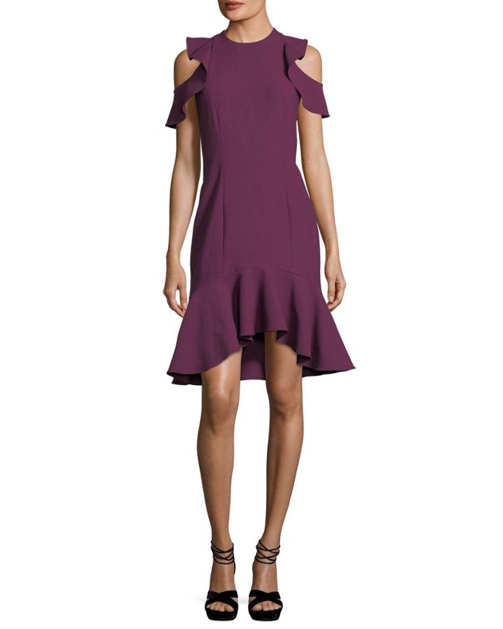 Micah Jewel-neck Sheath Crepe Cocktail Dress W/ Ruffled Hem