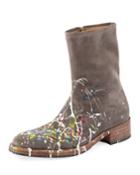 Tall Splatter Paint Suede Boot, Gray Pattern