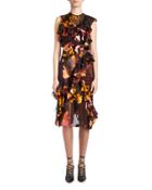 Orange Blossom Ruffled Sleeveless Dress, Black/multi