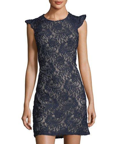 Lace Sheath Flutter-sleeve Dress
