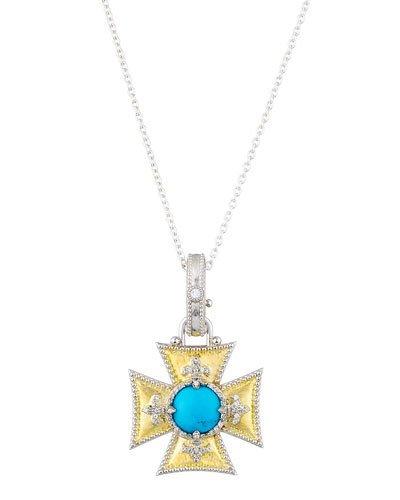 Large Maltese Fleur Turquoise & Topaz Pendant Necklace