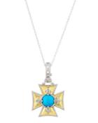 Large Maltese Fleur Turquoise & Topaz Pendant Necklace