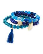 Blue Stone & Tassel Stretch Bracelets,