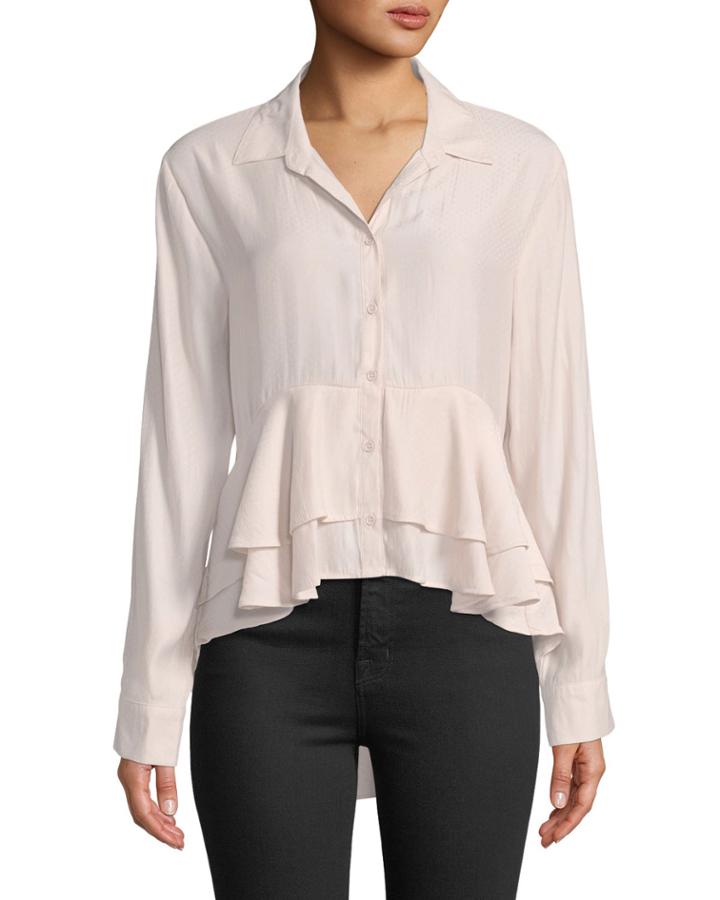 Ruffle-hem High-low Button-front Blouse
