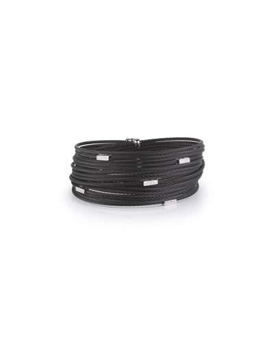 Noir Multi-row Micro-cable Bracelet W/ Diamonds, Black