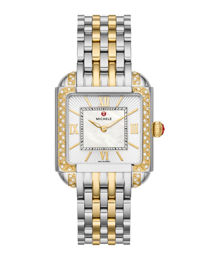 Two-tone Square Watch W/ Diamonds & Bracelet