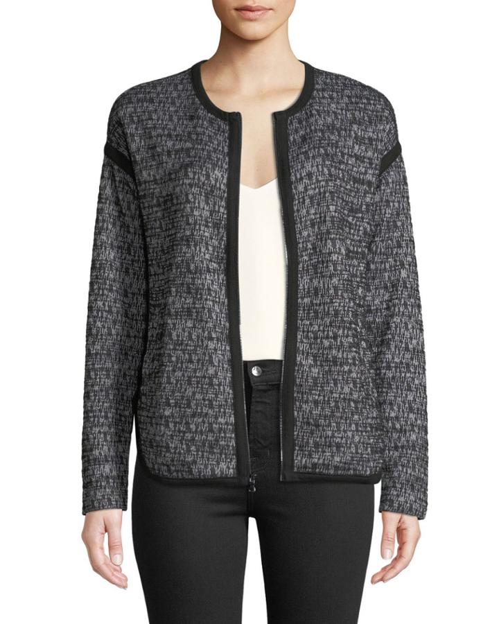 Tipped Tweed Zip-front Jacket