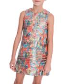 Sienna Garden Woven Metallic Jacquard Shift Dress,