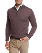 Trichrome-stripe Wool-silk-cashmere Quarter-zip Pullover, Chianti