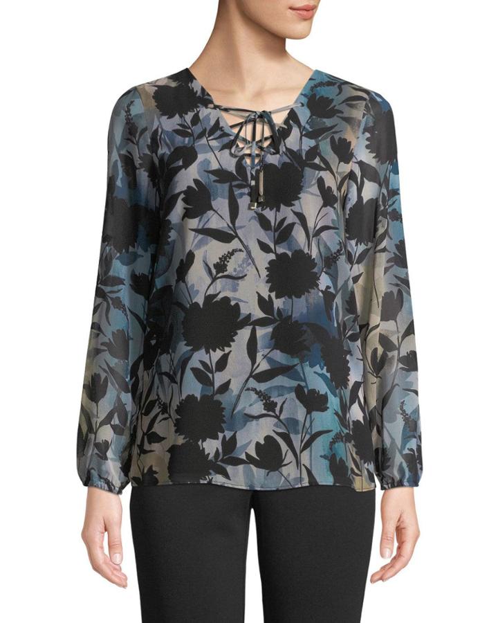 Lace-up Floral Printed Blouse