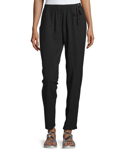 Pleated Side-tie Pants, Black