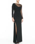 Mesh Inset Long-sleeve Gown