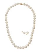 14k White Freshwater Pearl Necklace & Stud Earring