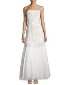 Beaded Strapless Mermaid Gown, Ivory/silver