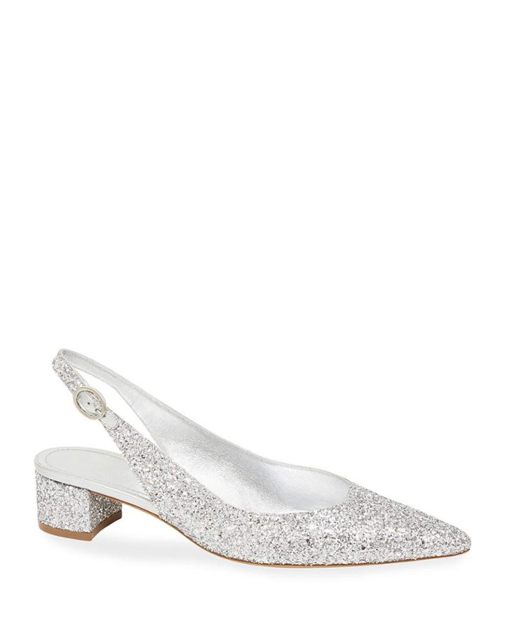 Pointed Glitter Slingback Pumps