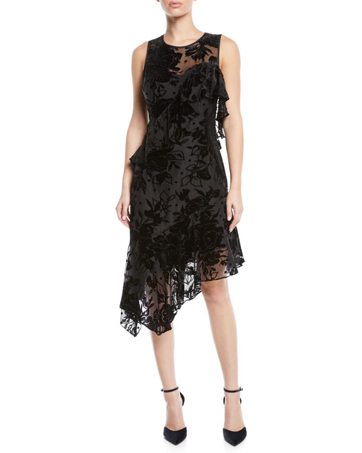 Zurich Asymmetric Velvet Flower Cocktail Dress