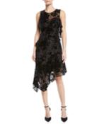 Zurich Asymmetric Velvet Flower Cocktail Dress