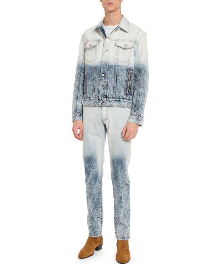 Men's Distressed Acid-wash Denim Jacket