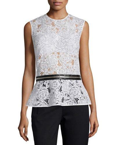 Lace Zip-trim Peplum Top, Ivory