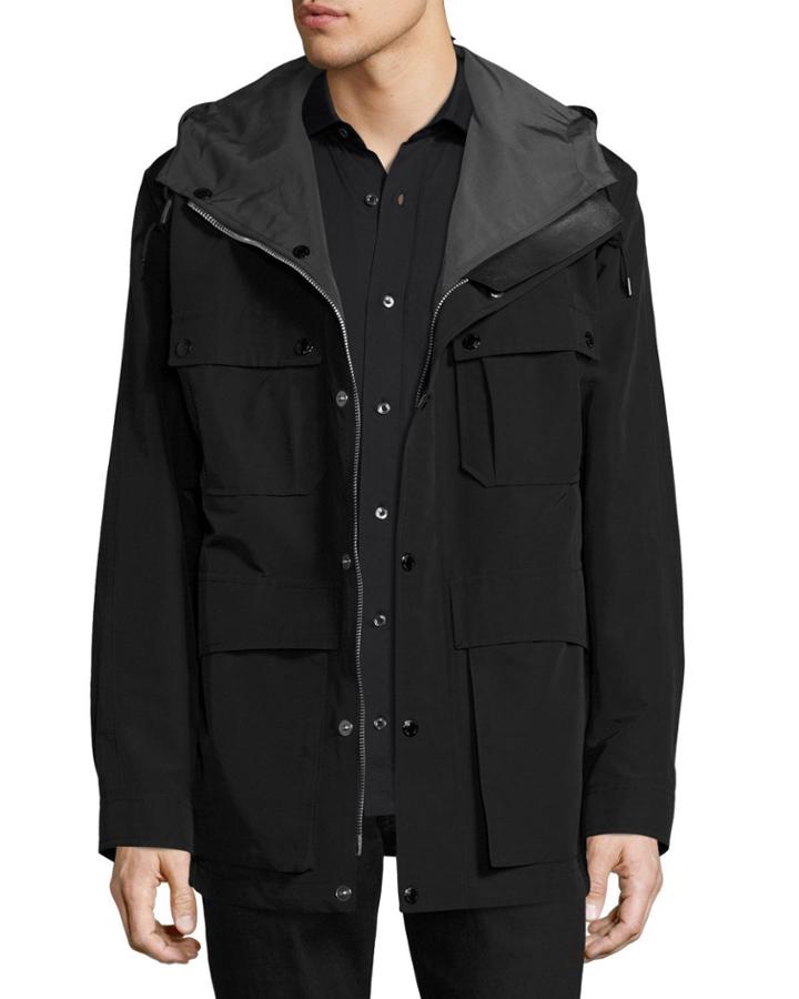 Hooded 4-pocket Field Jacket, Black