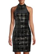 Sequin-grid Velvet Halter Dress