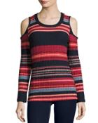 Laurence Cold-shoulder Multi-stripe Ribbed Top,