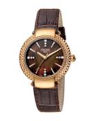 34mm Chain-bezel Watch W/ Leather, Brown/rose