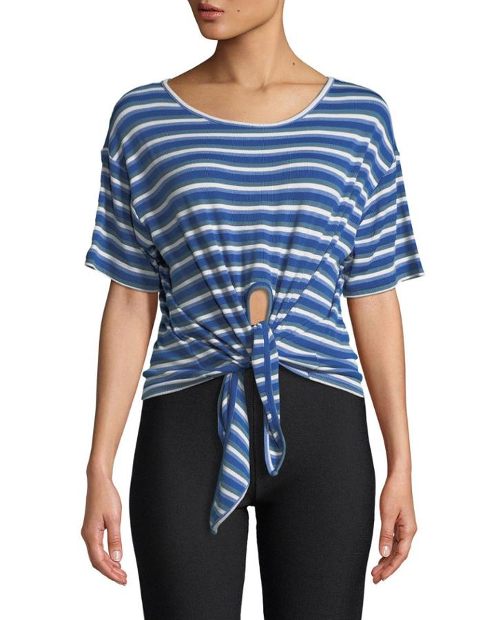 Striped Tie-front Short-sleeve Tee