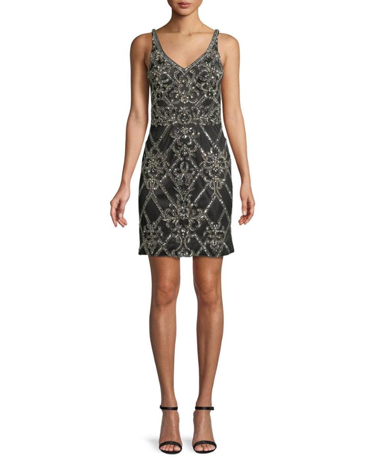 Fully Beaded Sleeveless Mini Cocktail Dress