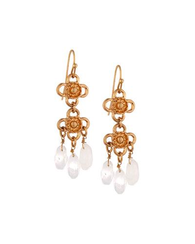 Golden Flower & Crystal Double-drop Earrings