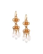 Golden Flower & Crystal Double-drop Earrings